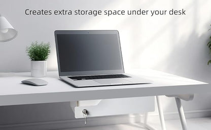 White Under Desk Drawer with Lock, Metal Hidden Storage - Image 8