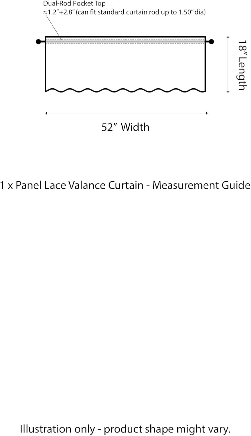FINECITY White Lace Valance for Kitchen Window W52 x L18 Inch 1 Panel | Rod Pocket, Open Knit Layers, Daylight Eased, Fresh Look Adds Country Charm, Short Valance Keeps Glass Open, Privacy