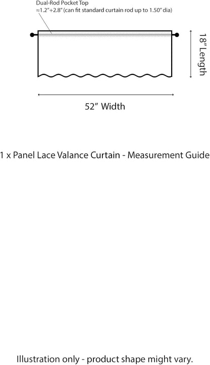 FINECITY White Lace Valance for Kitchen Window W52 x L18 Inch 1 Panel | Rod Pocket, Open Knit Layers, Daylight Eased, Fresh Look Adds Country Charm, Short Valance Keeps Glass Open, Privacy