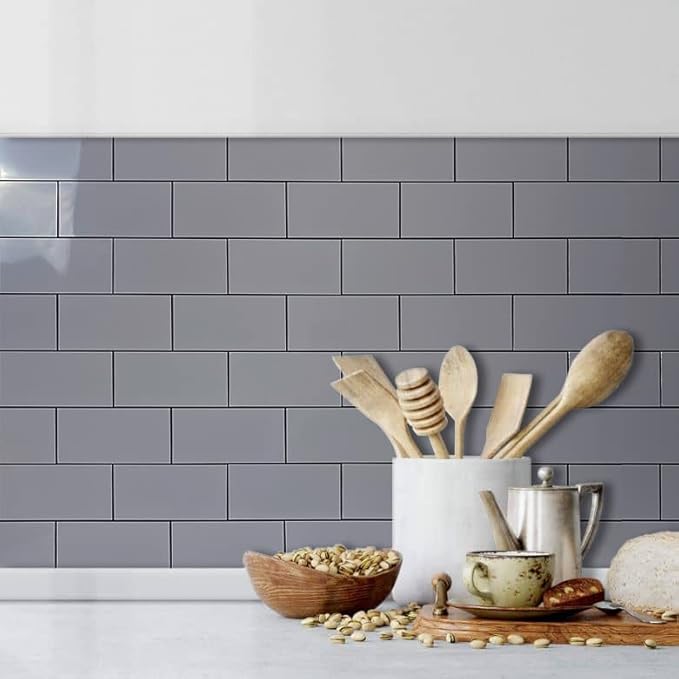 AULIGET 100-Piece Polished Grey Thick PVC Peel and Stick Backsplash - Image 7