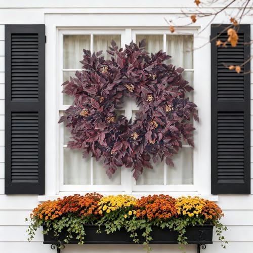 26" Artificial Cimicifuga Fall Wreath for Halloween Front Door(Dark Purple)