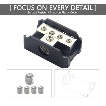 RKURCK 4 Way Power Distribution Block, 0/2/4 AWG Gauge in, 4/8/10 Gauge Out - Image 5