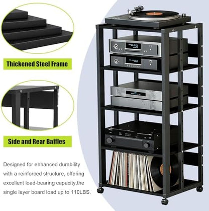 5-tier av media stand with wheels, 43" audio, close-up detail