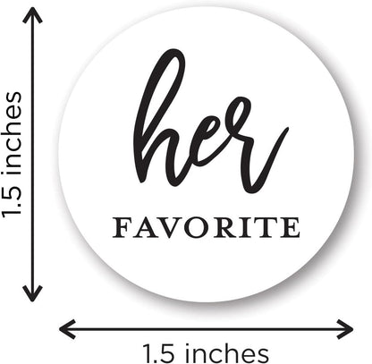 1.5"" Round His Favorite Her Favorite Wedding Favor Stickers - Set of120 (60 of Each) (Black)