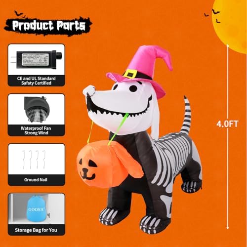 GOOSH 5.5 FT Halloween Inflatables Outdoor Decorations Skeleton Puppy Inflata...
