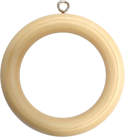 Merriway BH05956 (10 Pcs) Wooden Curtain Drapery Pole Rod Rings with Screw Eye, Inner Diameter 45 mm (1.3/4 Inch) Outer Diameter 64 mm (2.1/2 Inch), Light Brown - Pack of 10 Pieces
