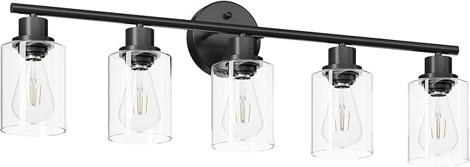 Guliaofo 5-Light Black Bathroom Vanity Lights, E26 Modern Bathroom Light - Image 6