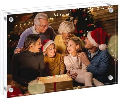 AMEITECH 4x6 Acrylic Picture Frame 5 Pack, Frameless Clear Photo Frames | Double Sided Floating Magnetic Frames, 20mm Thick, Free Standing Desktop Display for Postcards, Pictures and Artworks