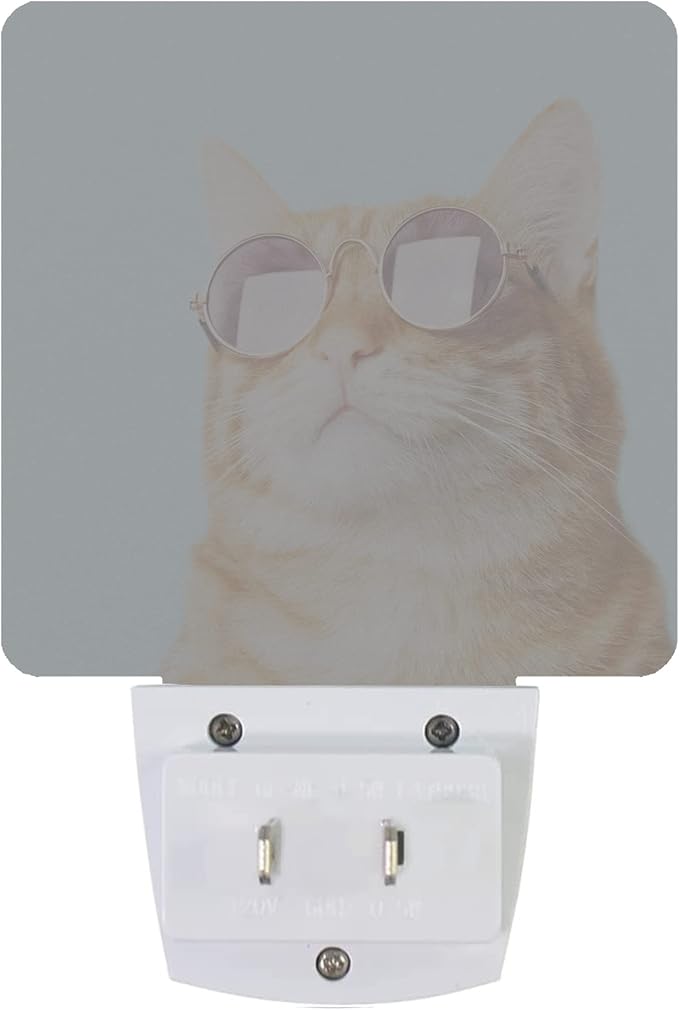 Smoaffly Glasses Cat Night Light Plug-in LED Nightlights Auto Sensor Night Lamp - Image 3