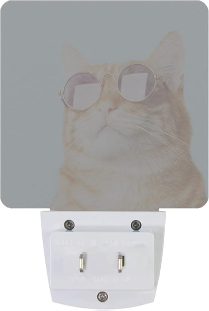 Smoaffly Glasses Cat Night Light Plug-in LED Nightlights Auto Sensor Night Lamp - Image 3
