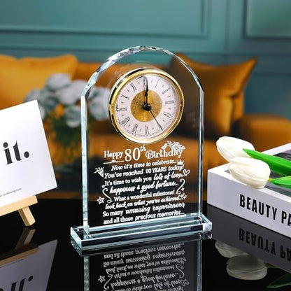 Happy 80th Birthday for Women, Men, Parents, 80 Year Old Glass Quartz Clock | 80th Birthday Gifts for Parents & Grandma, Grandpa, 80 Year Old Birthday Present for Her, Mom, Dad, 80 Year Blessing Keepsake