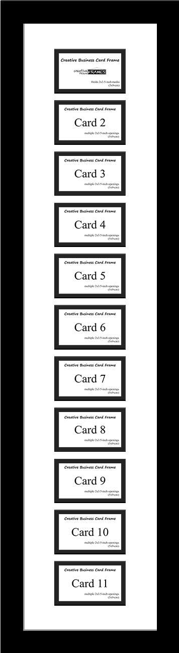 11-2" x 3.5" Opening Black Business Card Frame with 8" x 34" Double White-Black Mat, Frame, Installed Wall Hanger