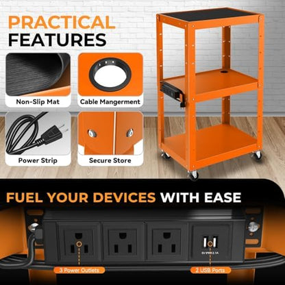 auto dynasty adjustable av cart w/power strip, 4, close-up detail