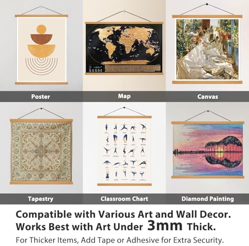 Magnetic Poster Hanger Frame for 18x24 18x18 18x12 Movie Music Posters Wall Art, 2 Pack Wood Picture Frames for Large Canvas Diamond Map Decor, Living Room Calendar Banner Tapestry Photo Hanging Stand