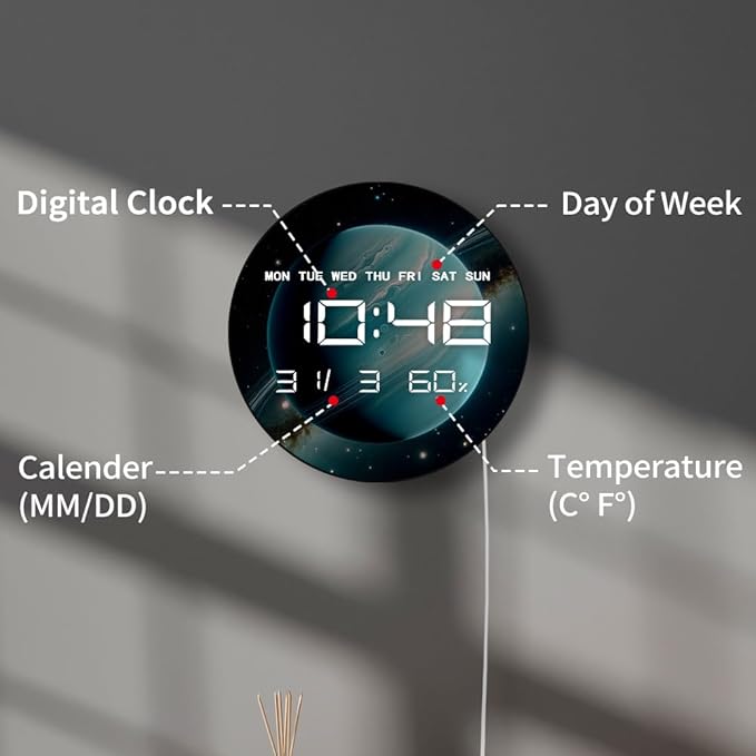 Timethink 12'' Planet Uranus Digital Wall Clock Large Display, Space Solar - Image 3