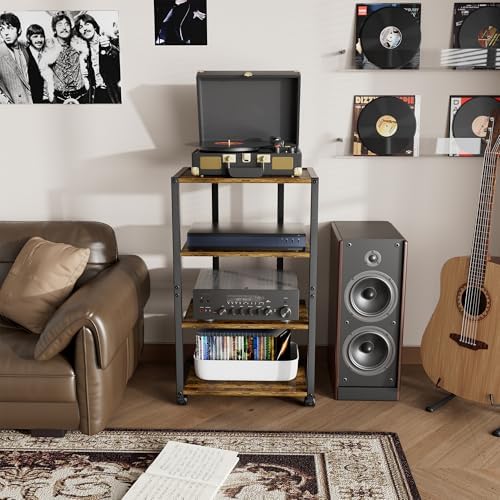 aquzee av media stand with wheels, 4-tier game, front angle view