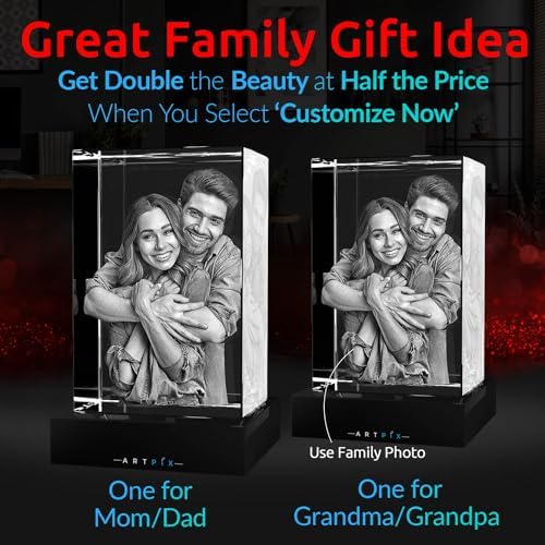 ArtPix 3D Premium Crystal Photo, Personalized Gifts for Women, Wife, Mom, Her, Him, Men, Great Customized Gift With Your Own Photo - Anniversary, Wedding, Birthday - Custom Glass 3D Laser Etched Picture Frame