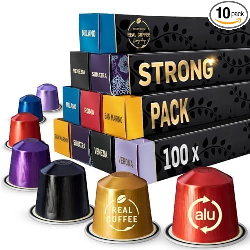 Strong Espresso Variety Pack for Nespresso | 100 Bold Aluminum Pods| 5 Intense by RealCoffee