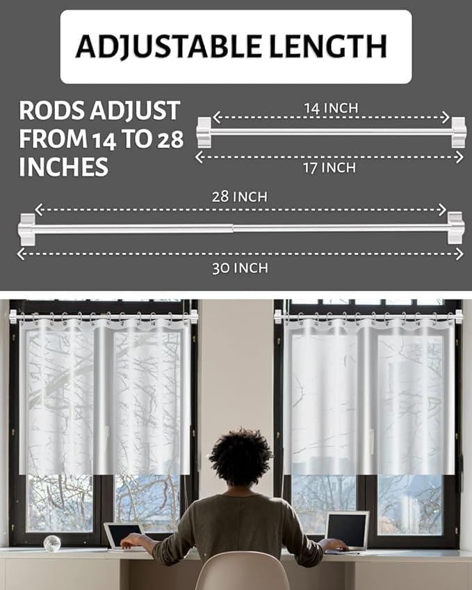 Magnetic Curtain Rod, Adjustable Magnetic Curtain Rod - White - 1 Pack | Adjustable Length 14" to 28", Easy Installation, No Drill Curtain Rod, Multi Use - For Metal Doors, Windows & Appliances