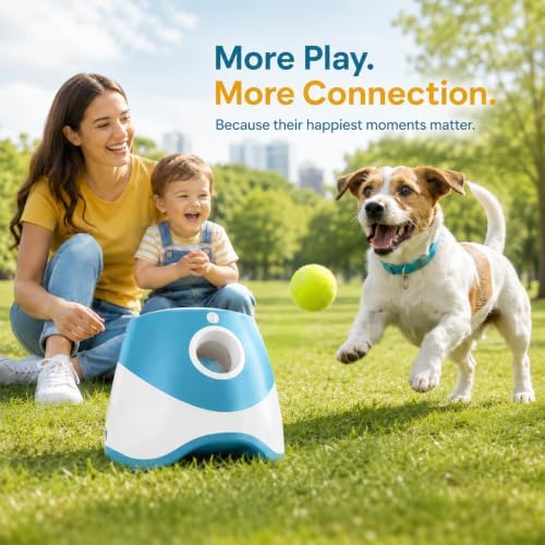 automatic dog ball launcher with 3 adjustable shoot showing dimensions