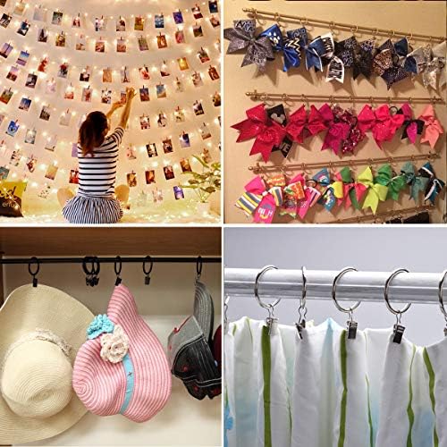 40 Pack Rings Curtain Clips Rustproof Metal Window Drapery Decorative Clips Vintage Heavy Duty Eyelet Curtain Rods Hangers Rings with Hooks, 1.5In Inner Diameter (Gold-Open)