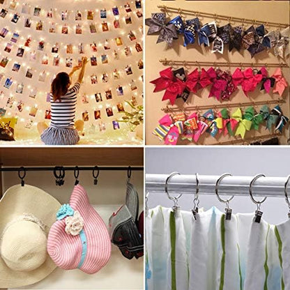 40 Pack Rings Curtain Clips Rustproof Metal Window Drapery Decorative Clips Vintage Heavy Duty Eyelet Curtain Rods Hangers Rings with Hooks, 1.5In Inner Diameter (Gold-Open)