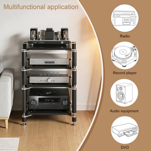 Heavy Duty AV Media Stand, AV Component Stand with Stainless Steel Bracket, S...