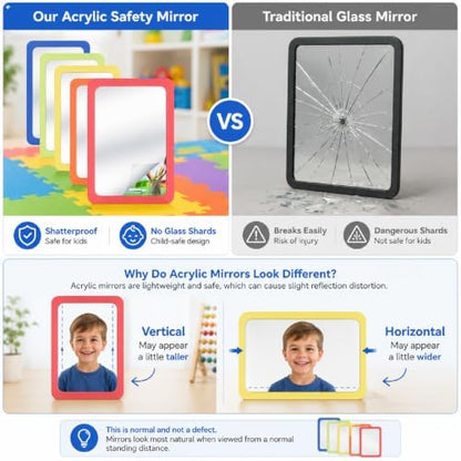 10 Pcs 6x4 Shatter Proof Unbreakable Kids Mirrors, Warm Colors | Unbroken, Child-safe Design, for Nursery School Decor, Classroom Bulletin Board DIY Crafts, Speech Learning, Emotion Control