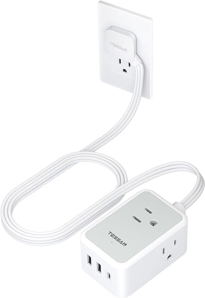 TESSAN Small Flat Plug Power Strip, Ultra Thin Extension Cord by TESSAN