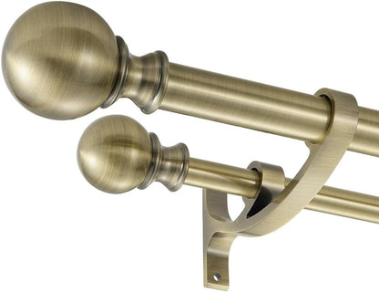 Double Curtain Rods for Window 48-84 Inch, Antique Bronze, Iron, Adjustable, Dual Rod with Round Finials, 1-Inch Front and 5/8 Inch Back, 30 lbs Weight Capacity