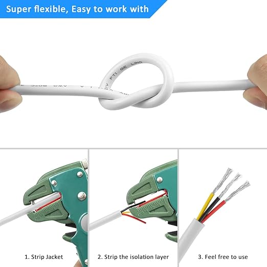 DEKIEVALE 22 Gauge 3 Conductor Electrical Wire, 16.4FT White Stranded Low - Image 5