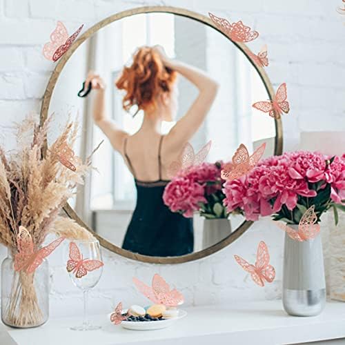 36 Pcs Butterfly Wall Decor, 3 Styles 3 Sizes 3D Rose Gold Butterfly, Wedding & Birthday Party Decorations, Girls Bedroom Decoration