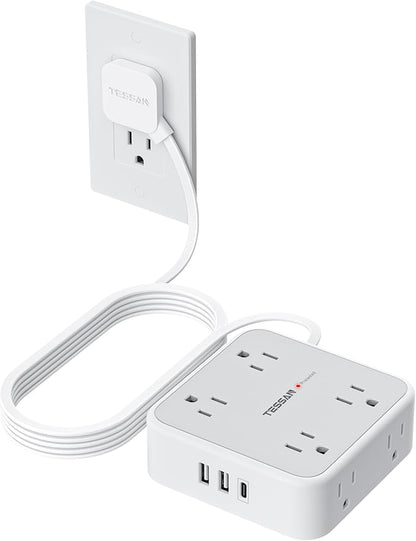 TESSAN 10 Ft Surge Protector Power Strip, 3 USB 8 Outlets, Flat Plug Extension by TESSAN