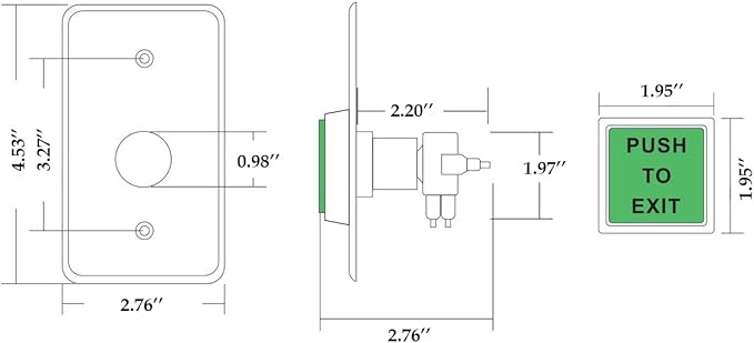 Push to Exit Button Big Square Press Button Green LED Indicator Stainless Steel - Image 5