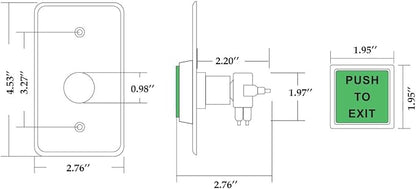Push to Exit Button Big Square Press Button Green LED Indicator Stainless Steel - Image 5