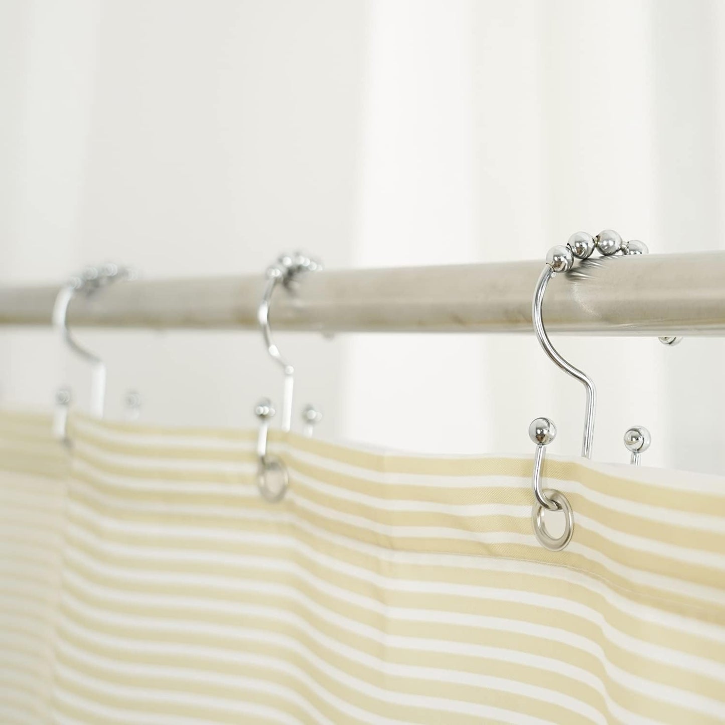 Shower Curtain Hooks Rings, Stainless Stee Double Glide Rollers Extra Wide Shower Curtain Rods Hooks for Bathroom, Set of 18 Hooks - Chrome