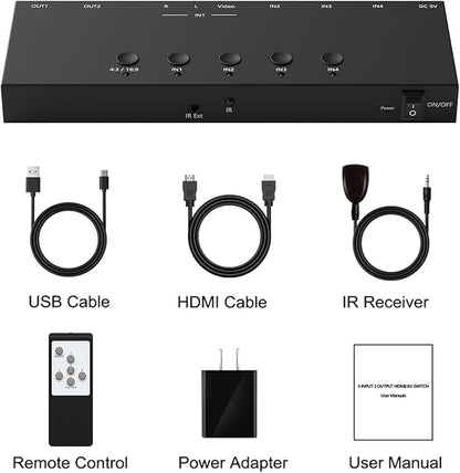 RuiPuo 4In to 2Out HDMI/AV Switch RCA to 2Port HDMI Converter - Image 8