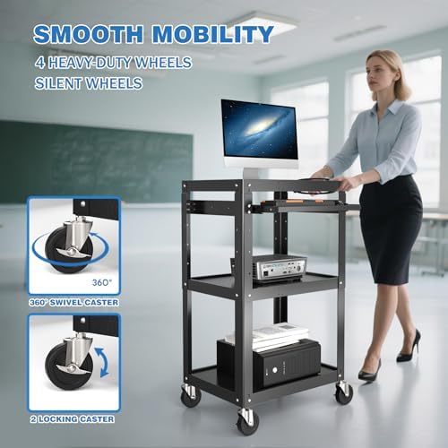 pochar steel av cart on wheels - rolling on a desk or shelf