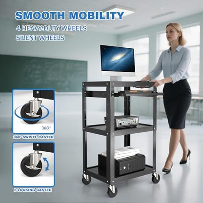 pochar steel av cart on wheels - rolling on a desk or shelf