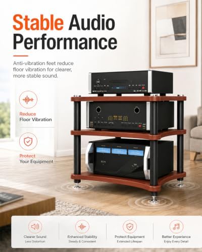 heavy duty 3-tier av media stand, 264 lb, side view