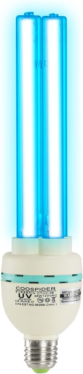 36 Watts Ozone UVC Light Bulb, 185nm wavelength UV Lamp by COOSPIDERUV