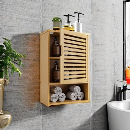 HITNET Bathroom Wall Cabinet, Medicine Cabinet Over The Toilet, Bamboo Hanging - Image 5