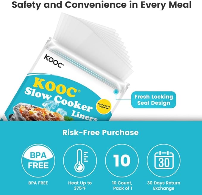 KOOC Slow Cooker Liners 10"x13" 10 count Small Size Disposable Pot Liners - Image 3