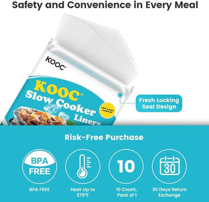 KOOC Slow Cooker Liners 10"x13" 10 count Small Size Disposable Pot Liners - Image 3