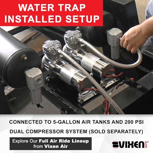 Vixen Air 3/8" NPT Aluminum Air Filter/Water Trap/Separator for Air Ride...