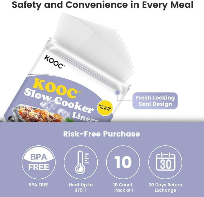 KOOC Slow Cooker Liners 8"x11" 10 Count Mini Size Disposable Pot Liners Cooking - Image 3