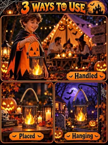 4 Pack Solar Halloween Lanterns Outdoor with Flickering Flame