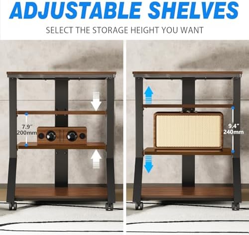 rfiver 4-tier av media stand with wheels, mobile, side view