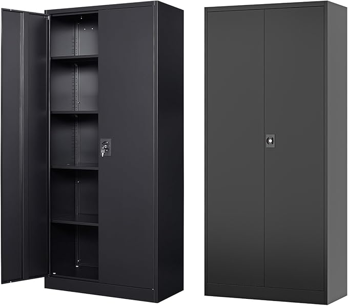 Metal Storage Cabinet-72” Black Tall Steel File Cabinets by Fesbos