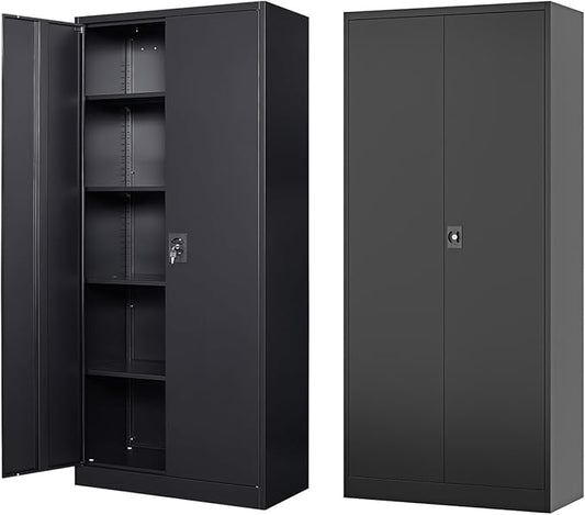 Metal Storage Cabinet-72” Black Tall Steel File Cabinets by Fesbos